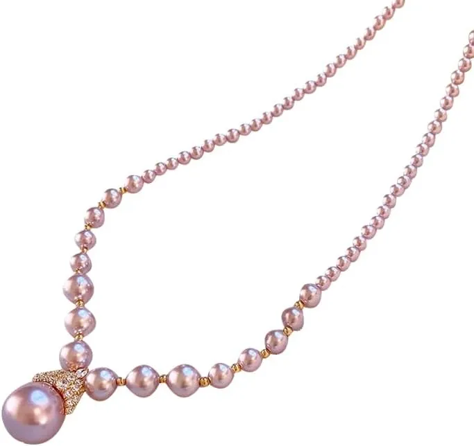 Vintage Elegant Zirconia Imitation Pearl Necklace & Earrings, Adjustable Purple/White Jewelry Gift for Women