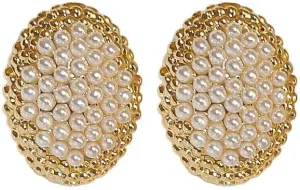 Vintage Gold Pearl Stud Earrings for Women 18K gold plated  Elegant Oval Cluster Earrings with Textured Gold Finish  Classic Statement Jewelry for Weddings & Special Occasions