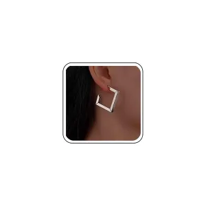 Vintage Hollow Square Earrings Geometric Square Stud Earrings Open Square Hoop Earrings Silver Minimal Earrings for Women