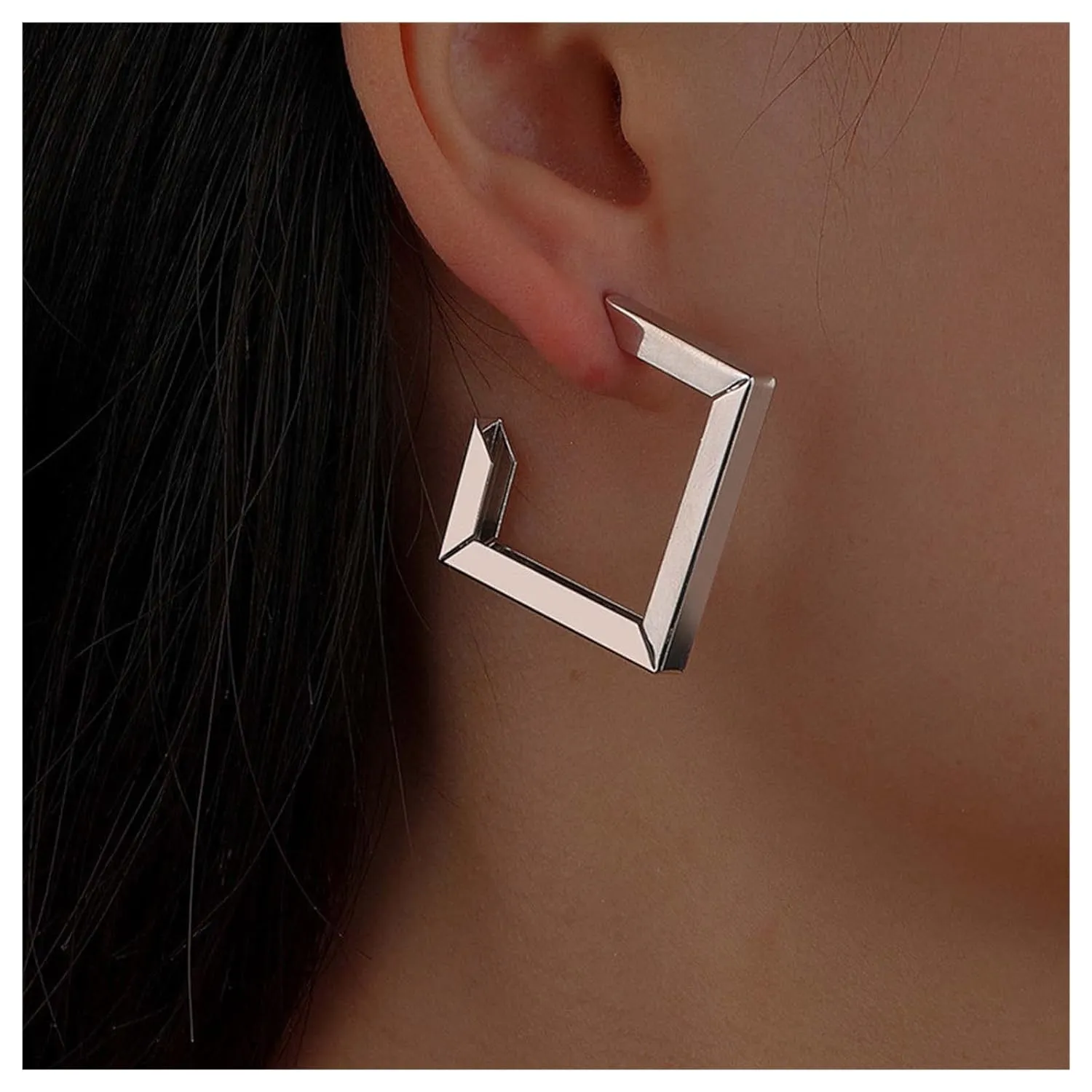 Vintage Hollow Square Earrings Geometric Square Stud Earrings Open Square Hoop Earrings Silver Minimal Earrings for Women