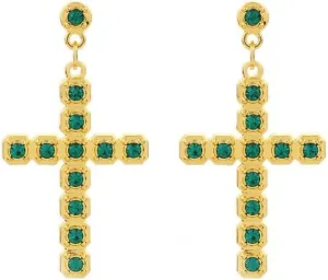 Vintage Rhinestone Cross Earrings Colorful Crystal Cross Dangle Earrings Big Cross Faith Statement Earrings for Women