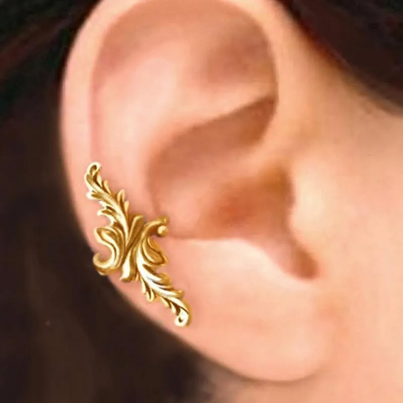 Vintage Silver/Gold Ear Cuff Non Piercing Helix Cartilage Clip on Wrap Earrings for Women hers Wrap Earrings Hypoallergenic Leaf Totem Climber Crawler Cuff Earrings(gold)