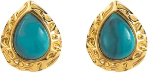 Vintage Teardrop Turquoise Stud Earrings for Women Stainless Steel Hypoallergenic Gold Plated Studs Earring Elegant Birthday Wedding Party Jewelry Gifts