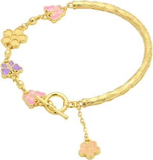 VJOSA Fashion Simple 18K Gold Plated Butterfly Charm Bracelet Flower Pattern Cuff Bracelet