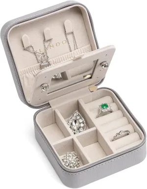 Vlando Small Travel Jewelry Box Organizer - Display Case for Girls Women Gift Rings Earrings Necklaces Storage with Mirror Grey