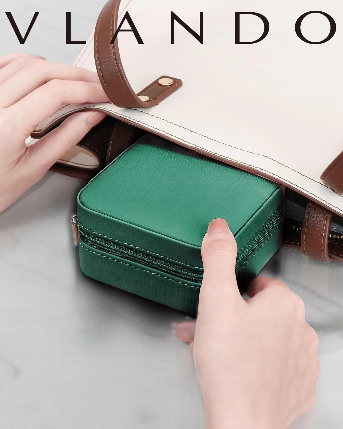 Vlando Small Travel Jewelry Box Organizer - Girls Women Gift Rings Earrings Necklaces Jewelry Storage Display Case with Mirror Dark Green
