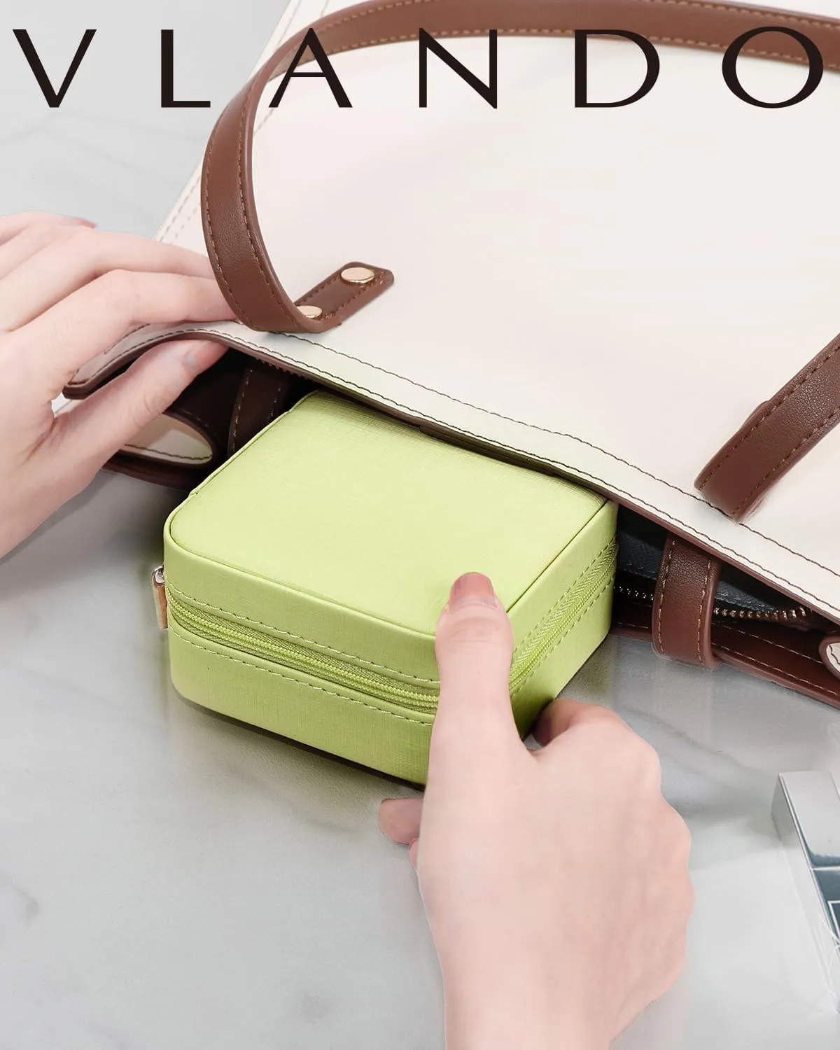 Vlando Small Travel Jewelry Box Organizer - Girls Women Gift Rings Earrings Necklaces Jewelry Storage Display Case with Mirror Green