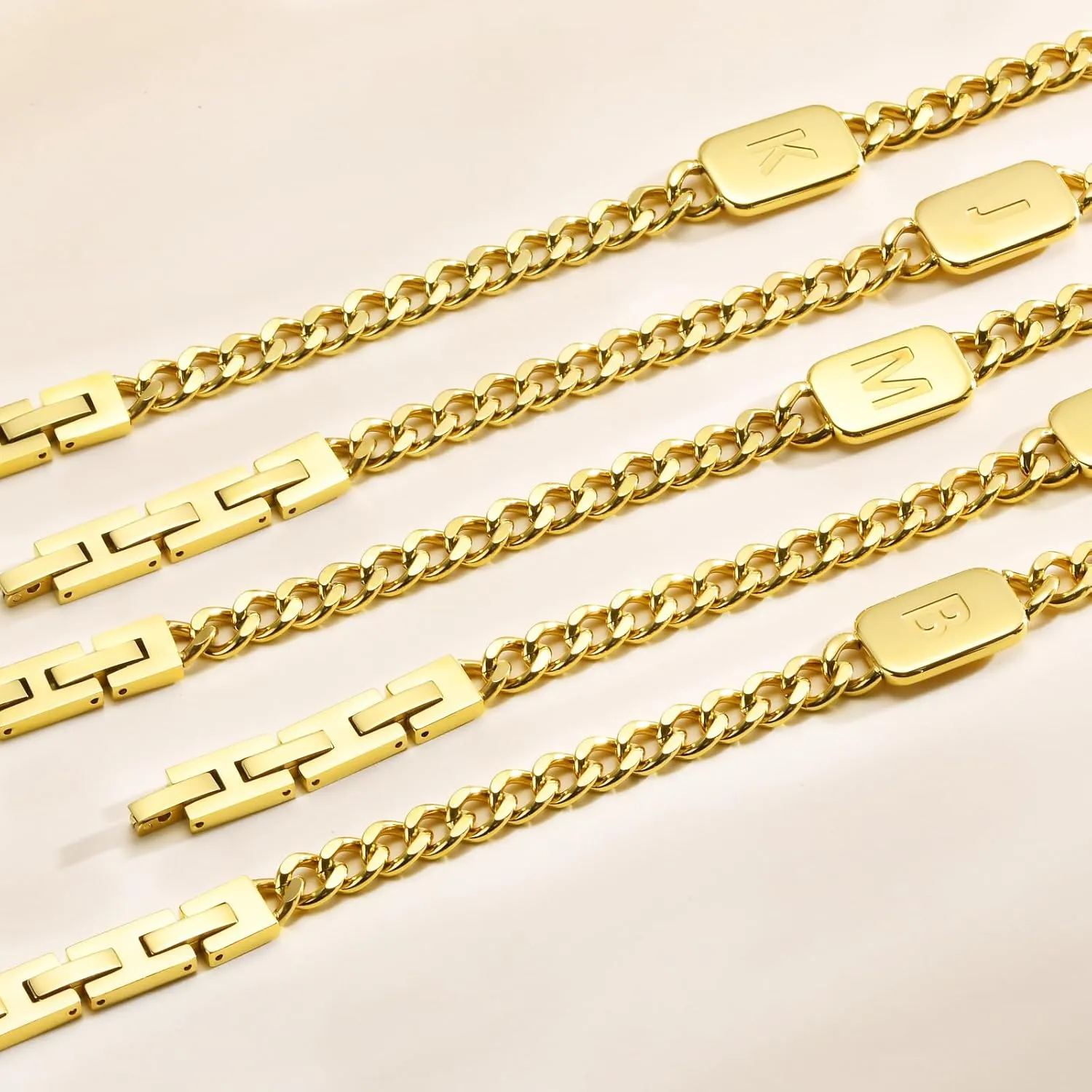 VNOX Initial Bracelet for Men Boys - Simple Mens A-Z Letter Cuban Link Chain Bracelets, Adjustable Solid Stainless Steel Jewelry Gifts for Men Dad Boyfriend