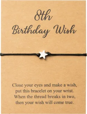 WATINC 8th Birthday Wish Bracelet, Adjustable Star Cord Bracelets with Make A Wish Cards, Friendship Simple Handmade Birthday Gift for Daughter Friends Sister