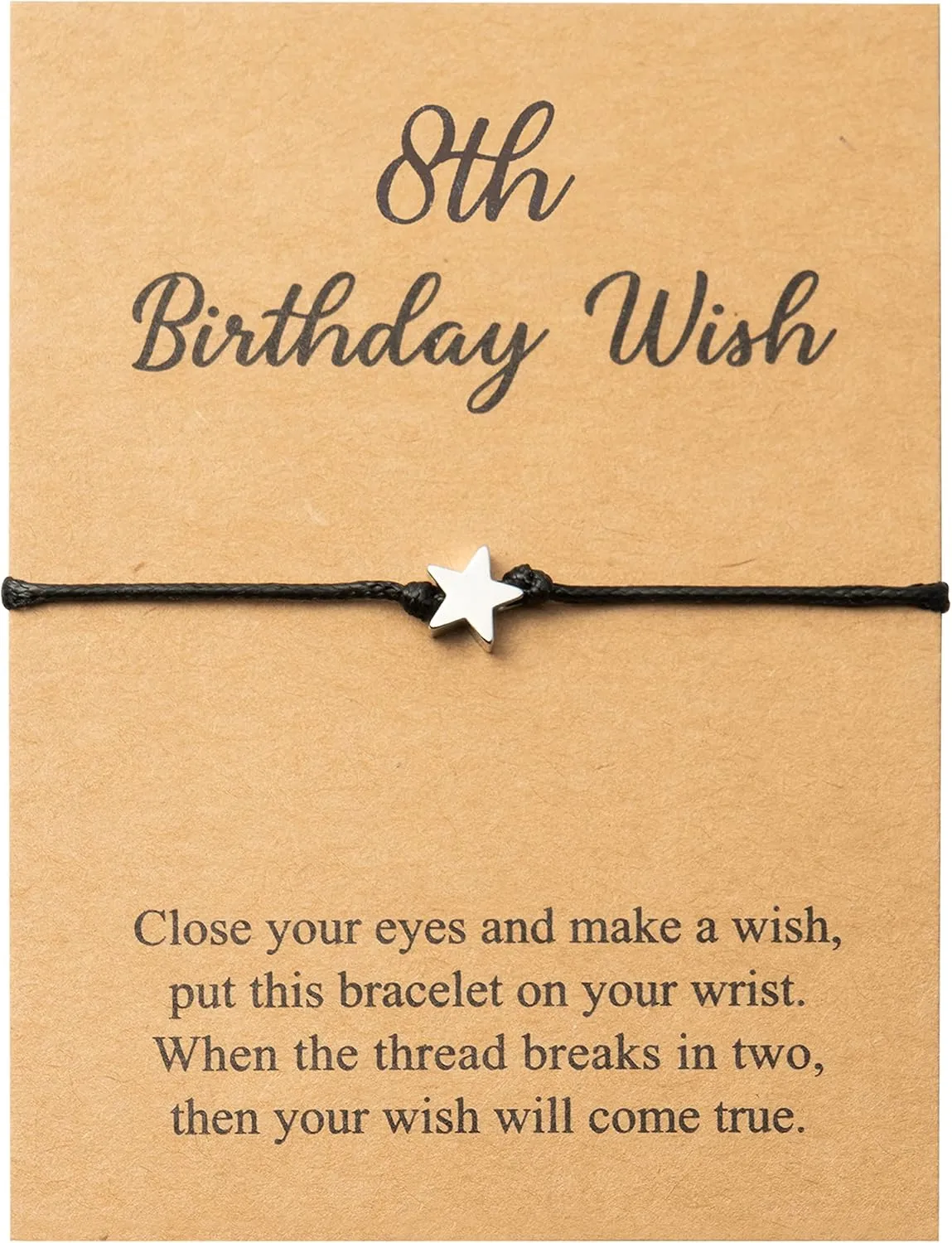 WATINC 8th Birthday Wish Bracelet, Adjustable Star Cord Bracelets with Make A Wish Cards, Friendship Simple Handmade Birthday Gift for Daughter Friends Sister
