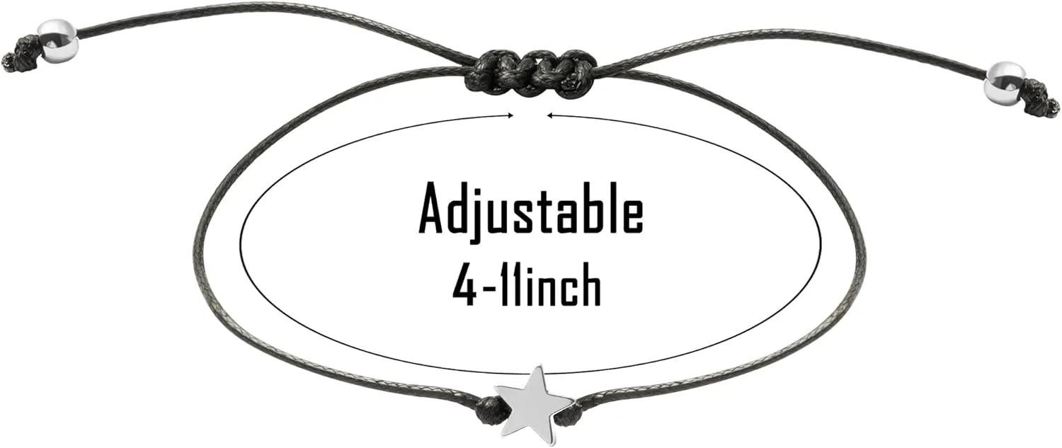 WATINC 8th Birthday Wish Bracelet, Adjustable Star Cord Bracelets with Make A Wish Cards, Friendship Simple Handmade Birthday Gift for Daughter Friends Sister