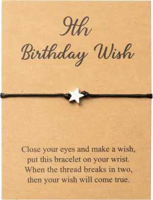 WATINC 9th Birthday Wish Bracelet, Adjustable Star Cord Bracelets with Make A Wish Cards, Friendship Simple Handmade Birthday Gift for Daughter Friends Sister