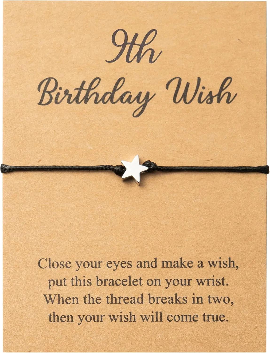 WATINC 9th Birthday Wish Bracelet, Adjustable Star Cord Bracelets with Make A Wish Cards, Friendship Simple Handmade Birthday Gift for Daughter Friends Sister