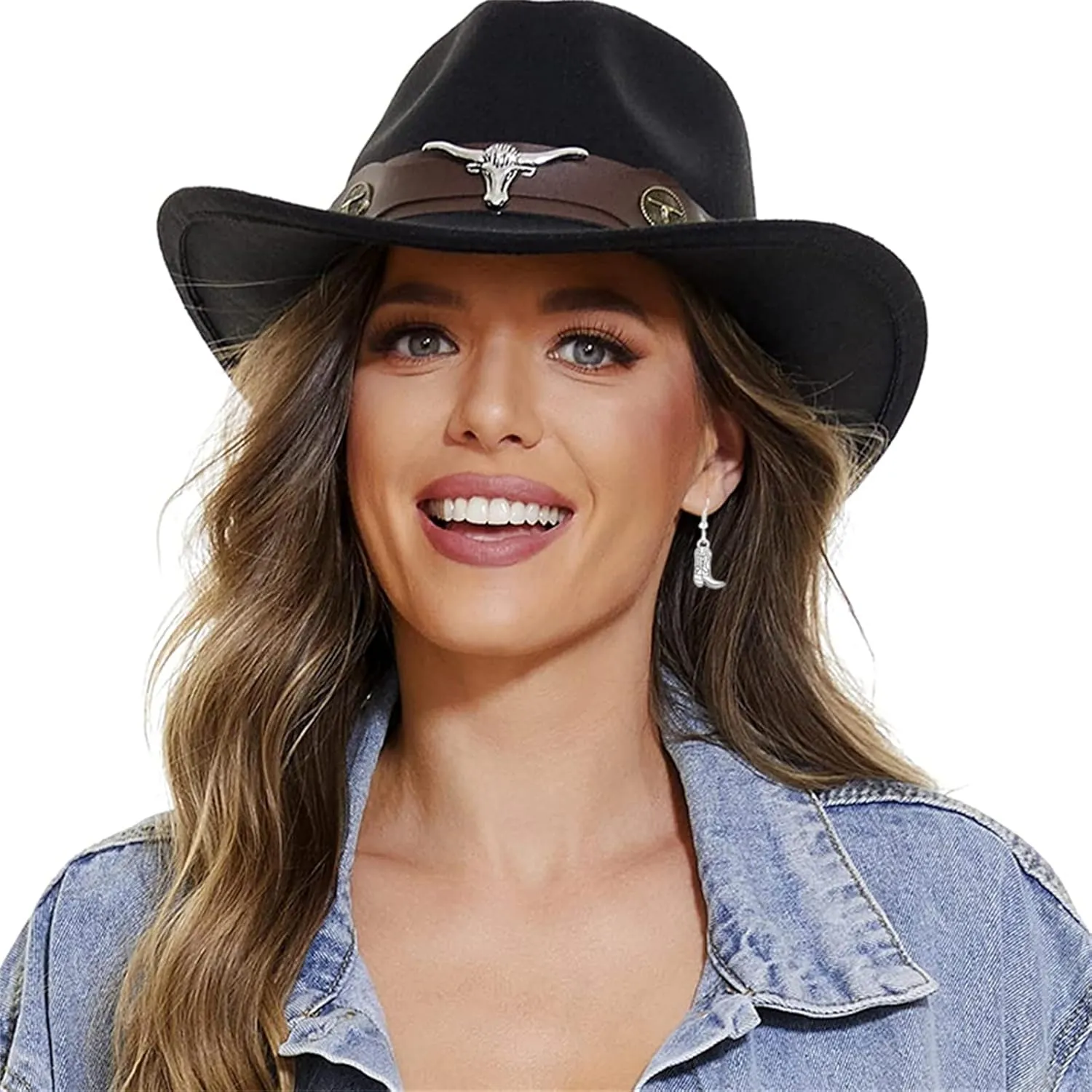WCRAZYE Western Boots & Jewelry Set - Fun Country Earrings & Boot Hat Dangle Earrings