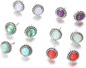 WCRAZYE Western Stud Earrings for Women Handmade Vintage Bohemian Silver Cowgirl Small Turquoise Geometric Studs Earrings Country Jewelry Gifts