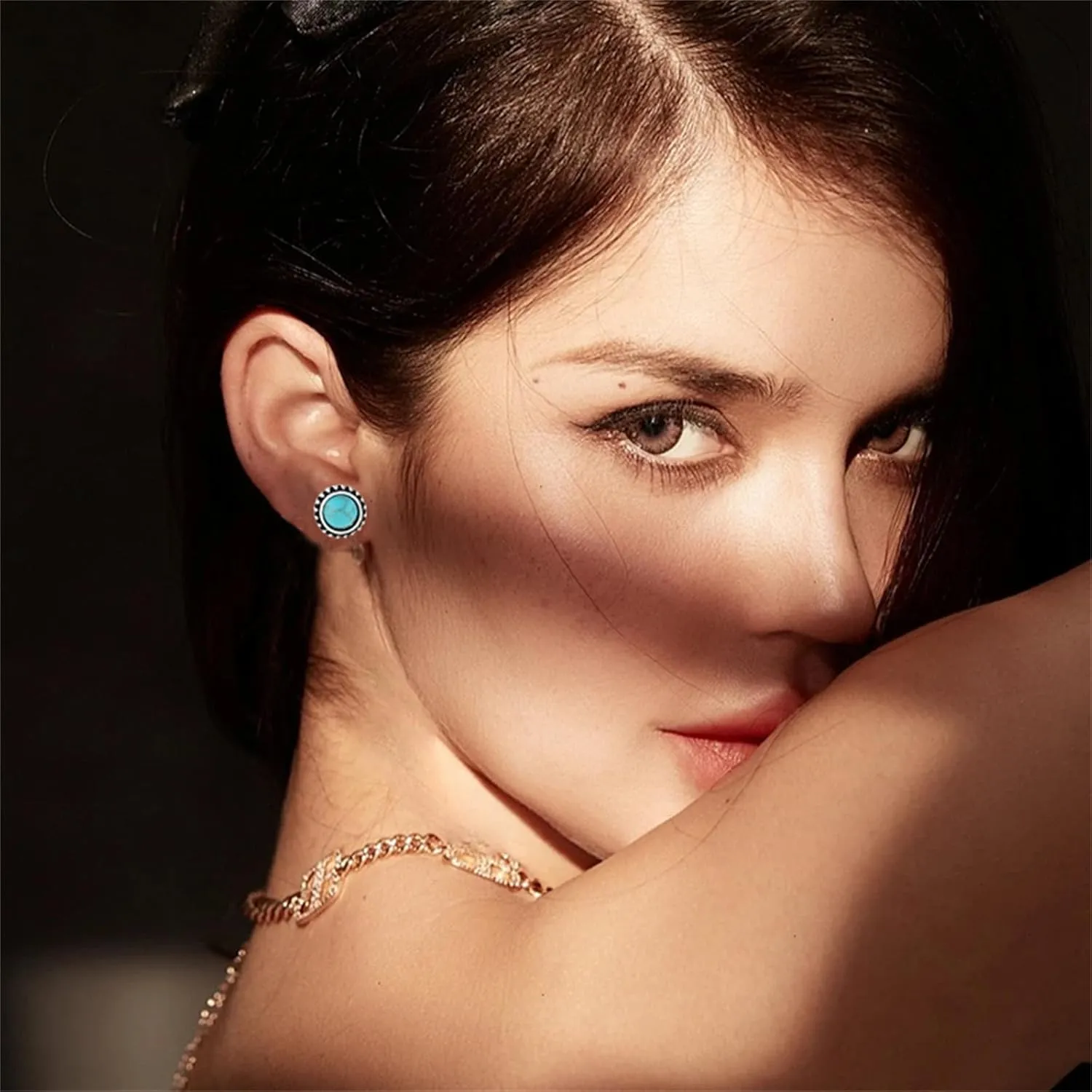 WCRAZYE Western Stud Earrings for Women Handmade Vintage Bohemian Silver Cowgirl Small Turquoise Geometric Studs Earrings Country Jewelry Gifts