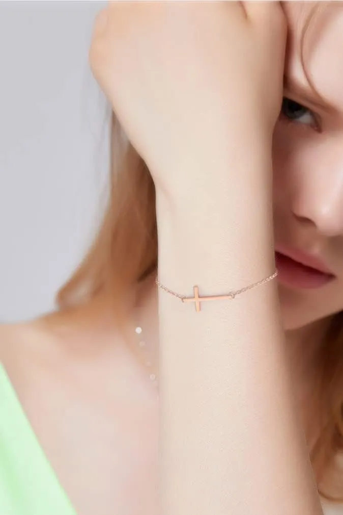 WDSHOW Sideways Cross Bracelets Rose Gold-Tone Silver-Tone