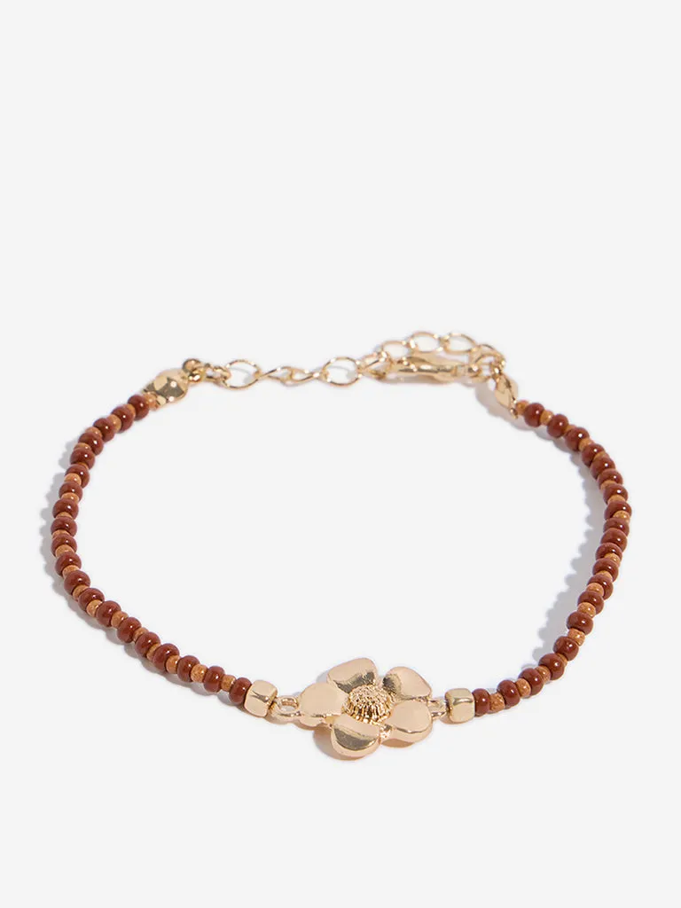 Westside Accessories Brown & Gold Charms Bracelet Set - Pack of 4