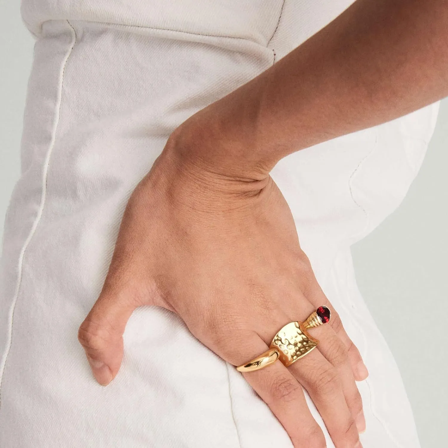 Wide Statement Hammered Band Rings for Women and MenHigh 14K Gold Plated Polish Large Thumb Index Full Finger Rinds Size 5-10Gold and Silver