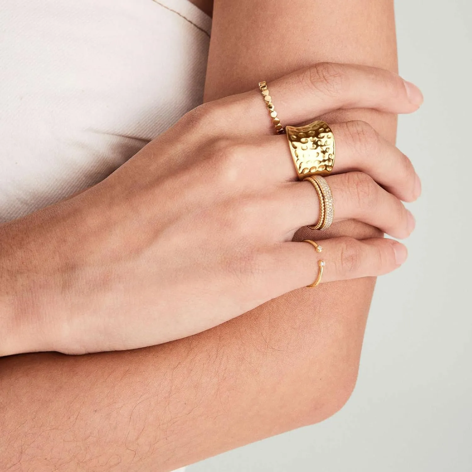 Wide Statement Hammered Band Rings for Women and MenHigh 14K Gold Plated Polish Large Thumb Index Full Finger Rinds Size 5-10Gold and Silver
