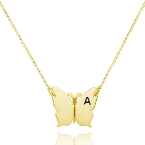 WIGERLON Butterfly Initial Necklace for Women Letter Pendant Necklaces for Girls Color Silver and Gold