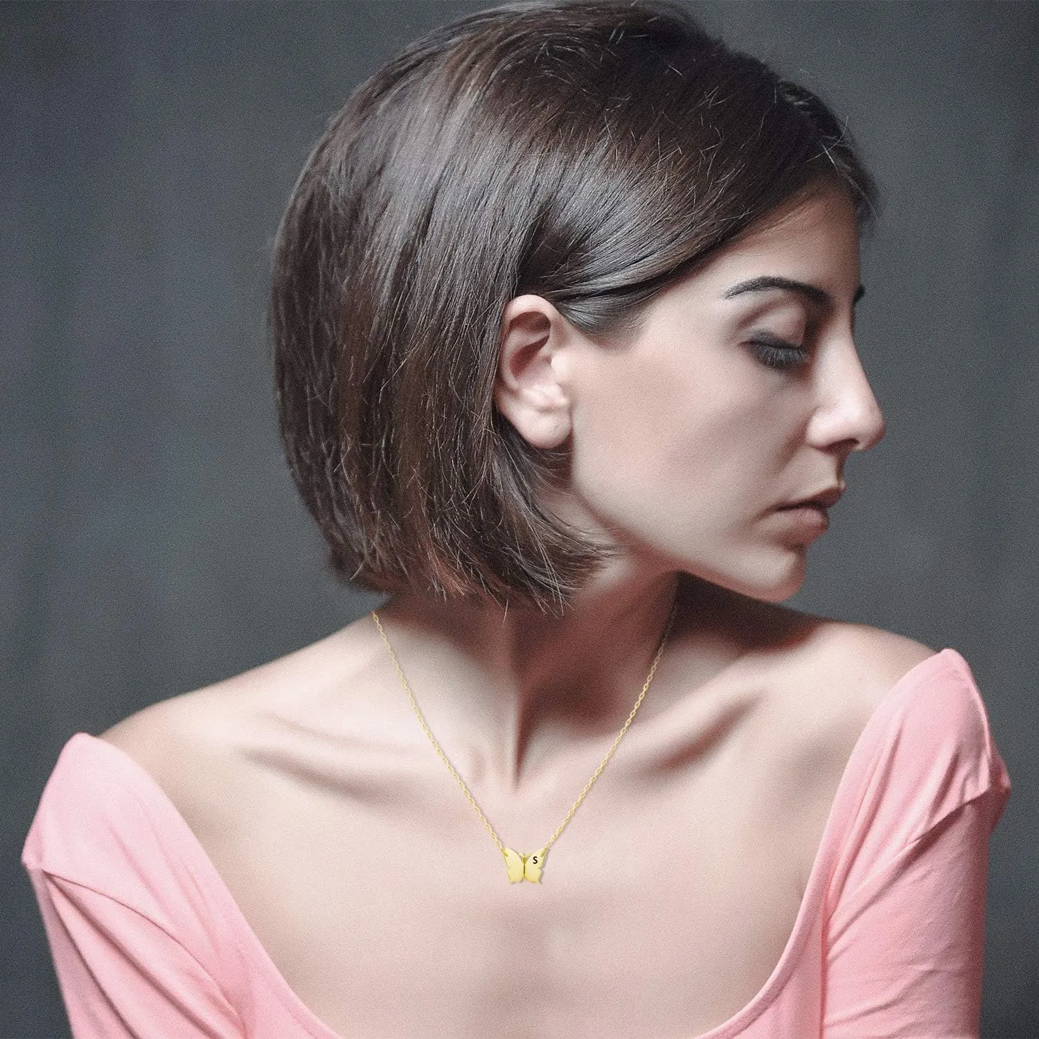 WIGERLON Butterfly Initial Necklace for Women Letter Pendant Necklaces for Girls Color Silver and Gold