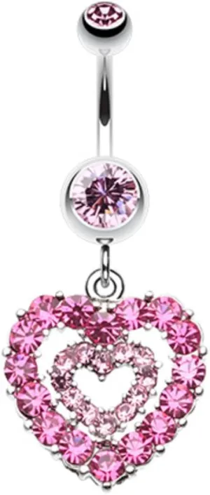 WildKlass Jewelry Double Layered Sparkling Heart 316L Surgical Steel Belly Button Ring