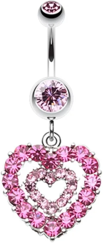 WildKlass Jewelry Double Layered Sparkling Heart 316L Surgical Steel Belly Button Ring