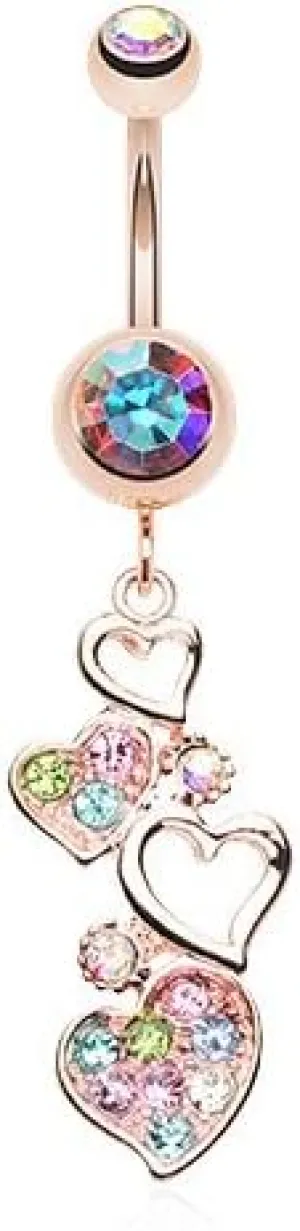 WildKlass Jewelry Golden Sparkling Cluster Heart 316L Surgical Steel Belly Button Ring