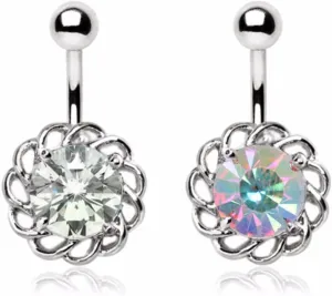 WildKlass Jewelry Sparkling Flower Navel Ring 316L Stainless Steel (Sold Individually)