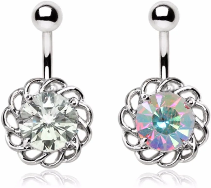 WildKlass Jewelry Sparkling Flower Navel Ring 316L Stainless Steel (Sold Individually)