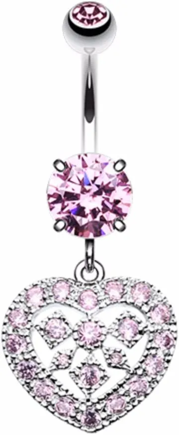 WildKlass Jewelry Sparkling Heart Shapes 316L Surgical Steel Belly Button Ring