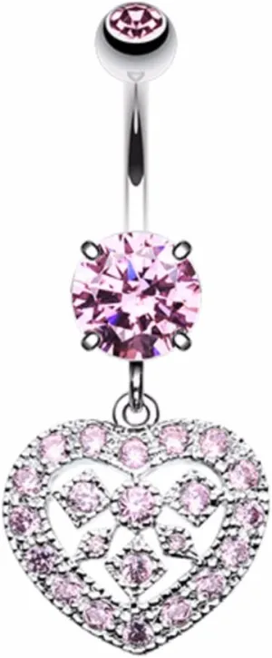 WildKlass Jewelry Sparkling Heart Shapes 316L Surgical Steel Belly Button Ring