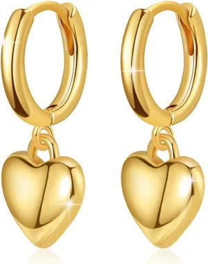 Women Heart Shaped Earrings 18K Gold Plated Heart Huggie Earrings Small Hoop Earrings Love Heart Drop Dangle Earring Lightweight Hypoallergenic Jewelry