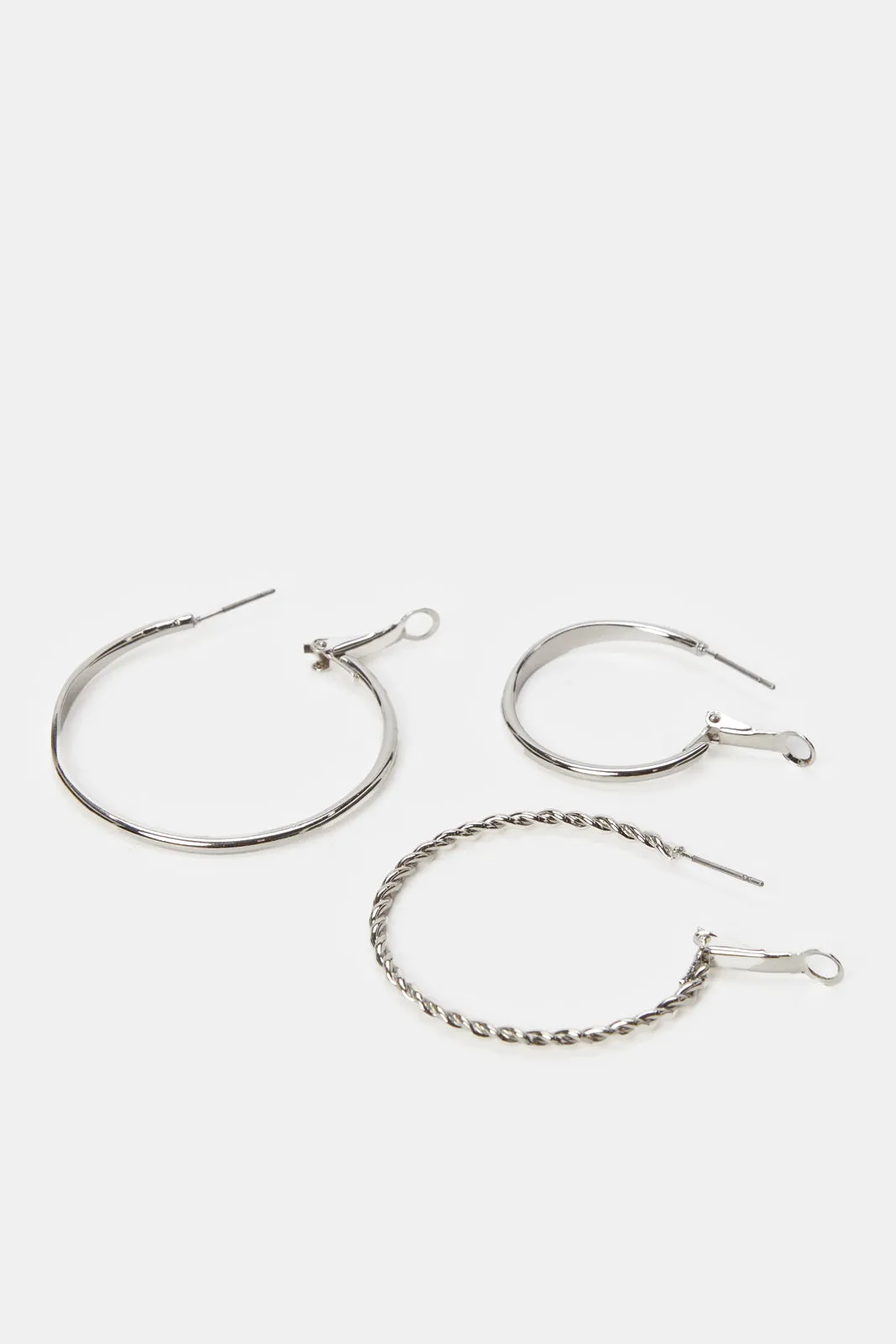 Women Silver Embellished Earrings Set (3 Pairs)