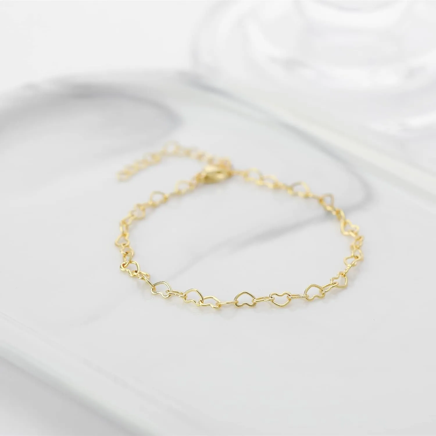 Womens Dainty Gold Chain Bracelet,Simple Layered Chain Bracelets,Beaded Turquoise Bracelet,Charm Crystal Bar,Heart,Karma,Triangle,Pearl Bracelets for Women
