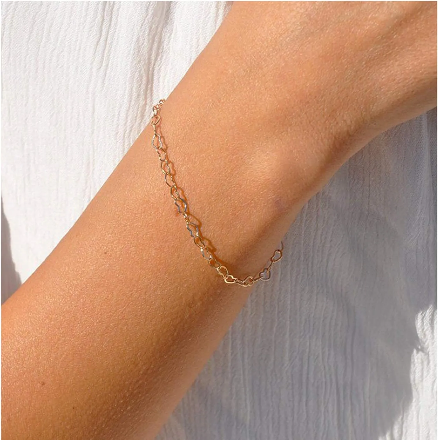 Womens Dainty Gold Chain Bracelet,Simple Layered Chain Bracelets,Beaded Turquoise Bracelet,Charm Crystal Bar,Heart,Karma,Triangle,Pearl Bracelets for Women