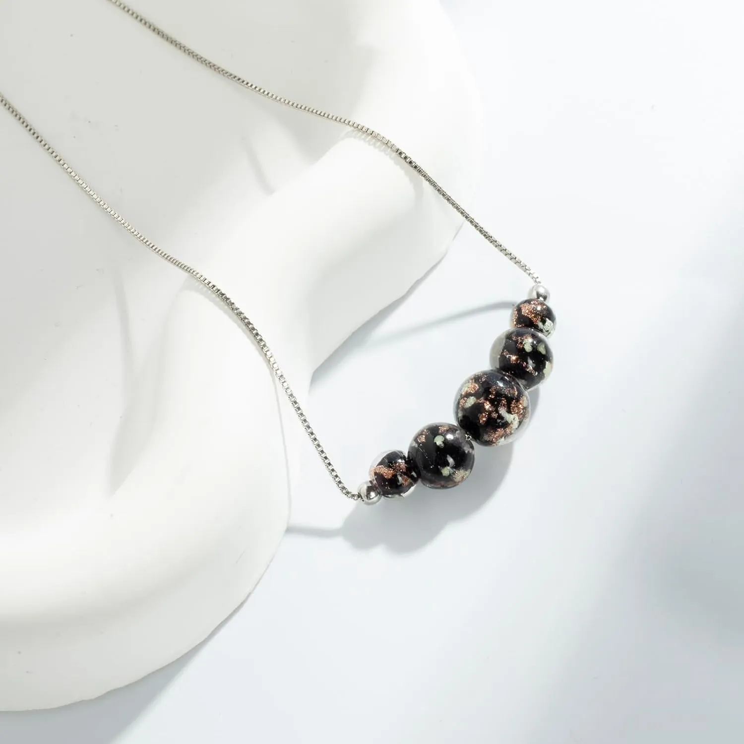 Women's Firefly Bead Luminous Necklace, Silver Plated Murano Glass Jewelry, Glow in the Dark Luminous Adjustable Women's Necklace