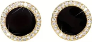 Women's Gold and Black Stud Earrings with Crystals, Trendy, Elegant, Gold Plated,