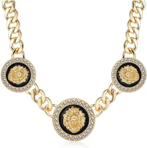 Women's Hip Hop Basketball Wives 3 Lion Heads Chunky Chain Necklace Crystal Statement Linked Choker Necklaces Party Costume Outfit Cocktail Club Animal Jewelry