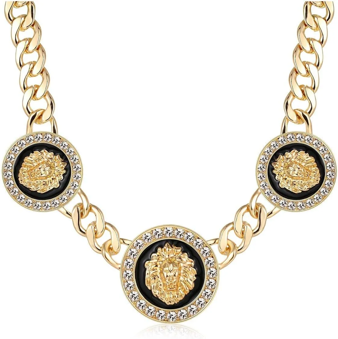 Women's Hip Hop Basketball Wives 3 Lion Heads Chunky Chain Necklace Crystal Statement Linked Choker Necklaces Party Costume Outfit Cocktail Club Animal Jewelry