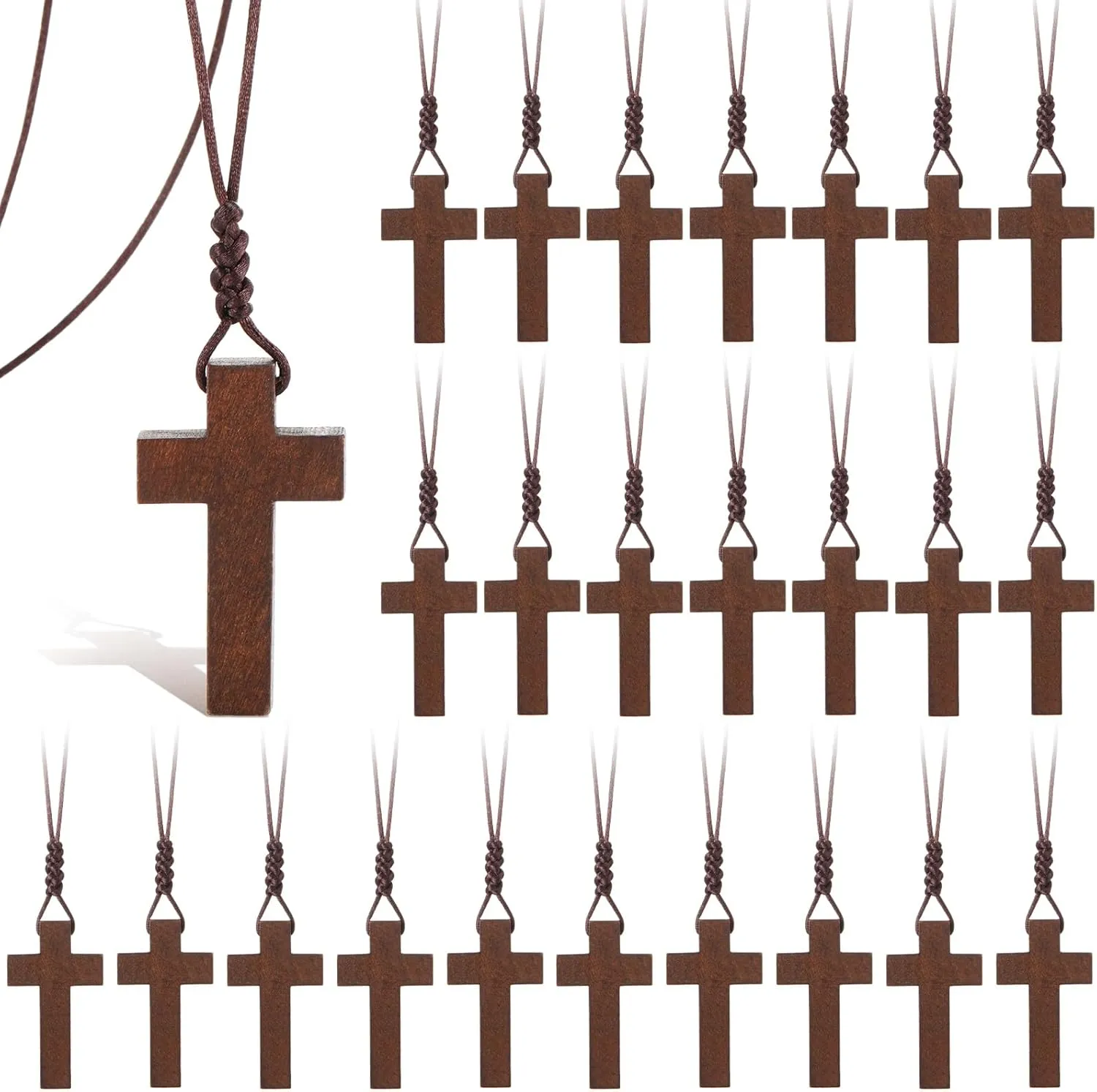Wood Cross Necklace Bulk for Men Women Easter Bible Verse Party Favor Wood Cross Pendant Necklace Crucifix on Cord