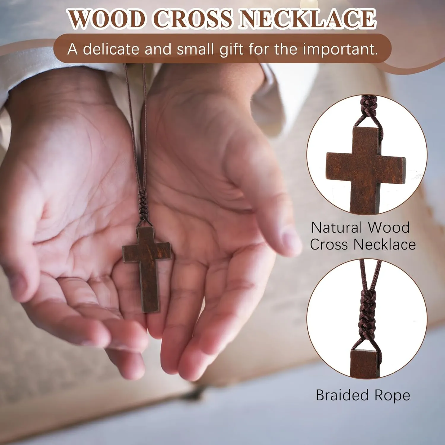 Wood Cross Necklace Bulk for Men Women Easter Bible Verse Party Favor Wood Cross Pendant Necklace Crucifix on Cord