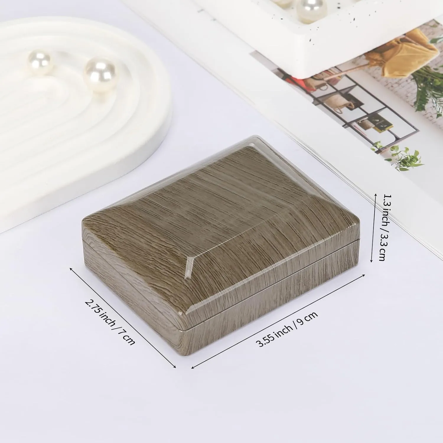 Wooden Jewelry Necklace Pendant Gift Box with LED Light, Small Velvet Lining Necklace Bracelet Display Holder Boxes for Wedding Christmas Engagement Birthday Anniversary (Style 1)