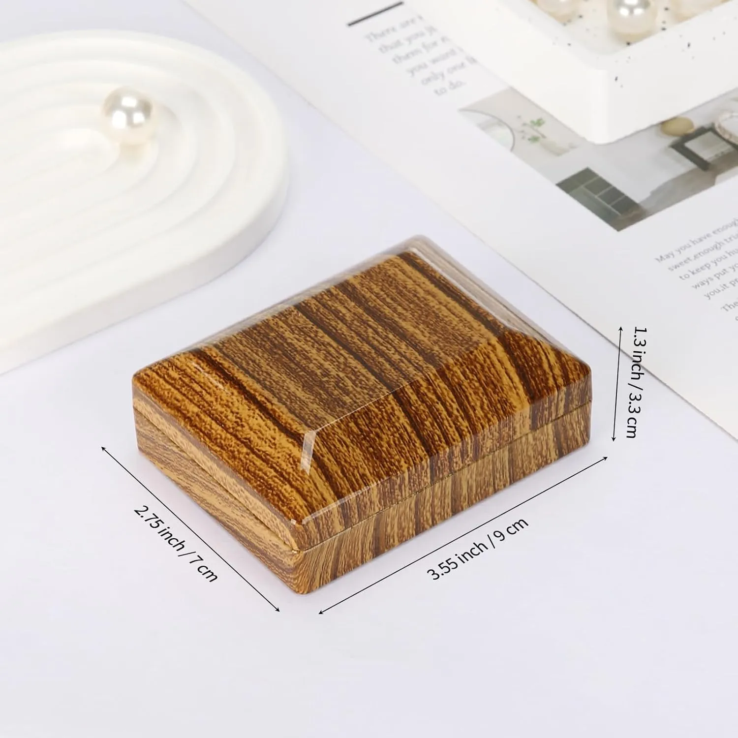 Wooden Jewelry Necklace Pendant Gift Box with LED Light, Small Velvet Lining Necklace Bracelet Display Holder Boxes for Wedding Christmas Engagement Birthday Anniversary (Style 2)