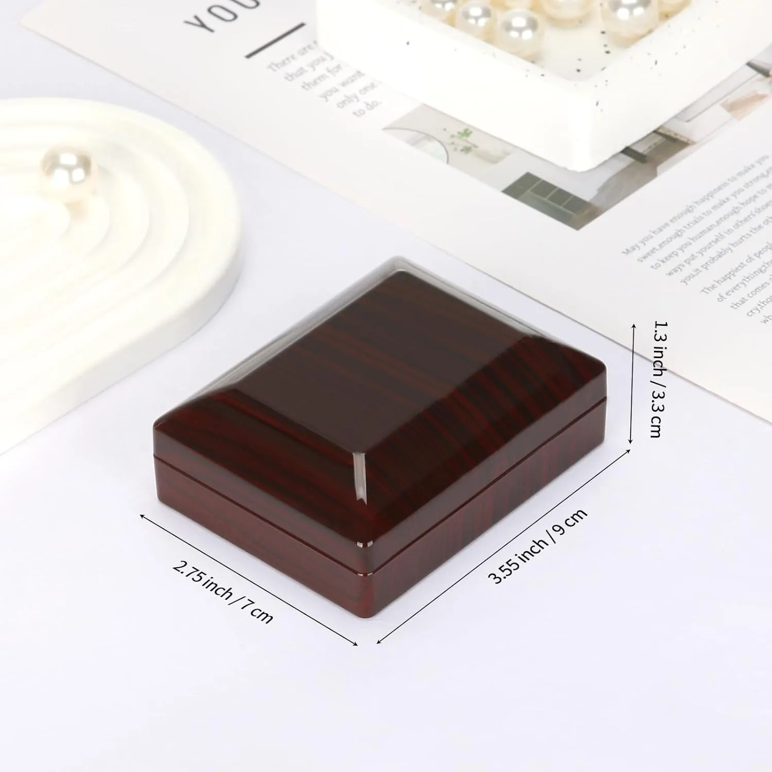 Wooden Jewelry Necklace Pendant Gift Box with LED Light, Small Velvet Lining Necklace Bracelet Display Holder Boxes for Wedding Christmas Engagement Birthday Anniversary (Style 3)