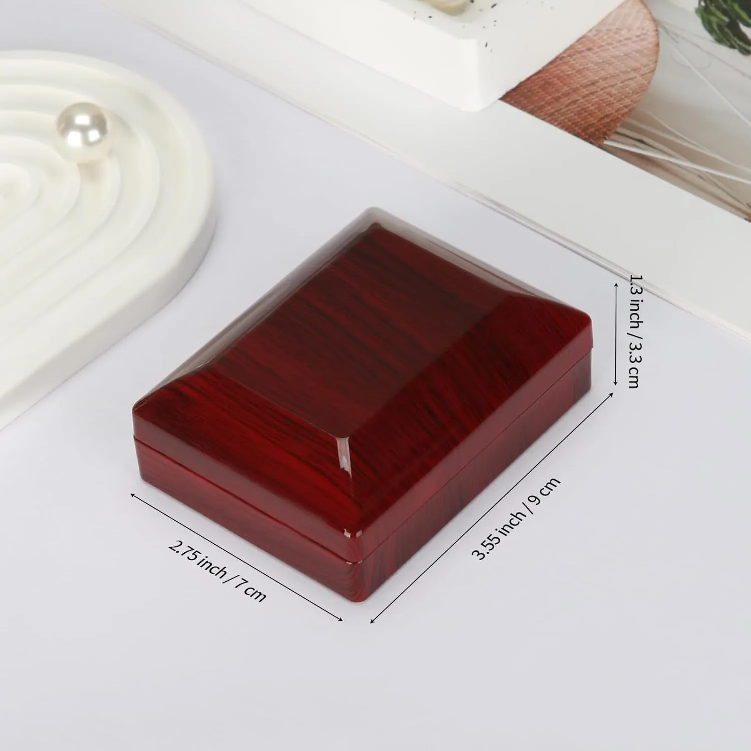 Wooden Jewelry Necklace Pendant Gift Box with LED Light, Small Velvet Lining Necklace Bracelet Display Holder Boxes for Wedding Christmas Engagement Birthday Anniversary (Style 4)