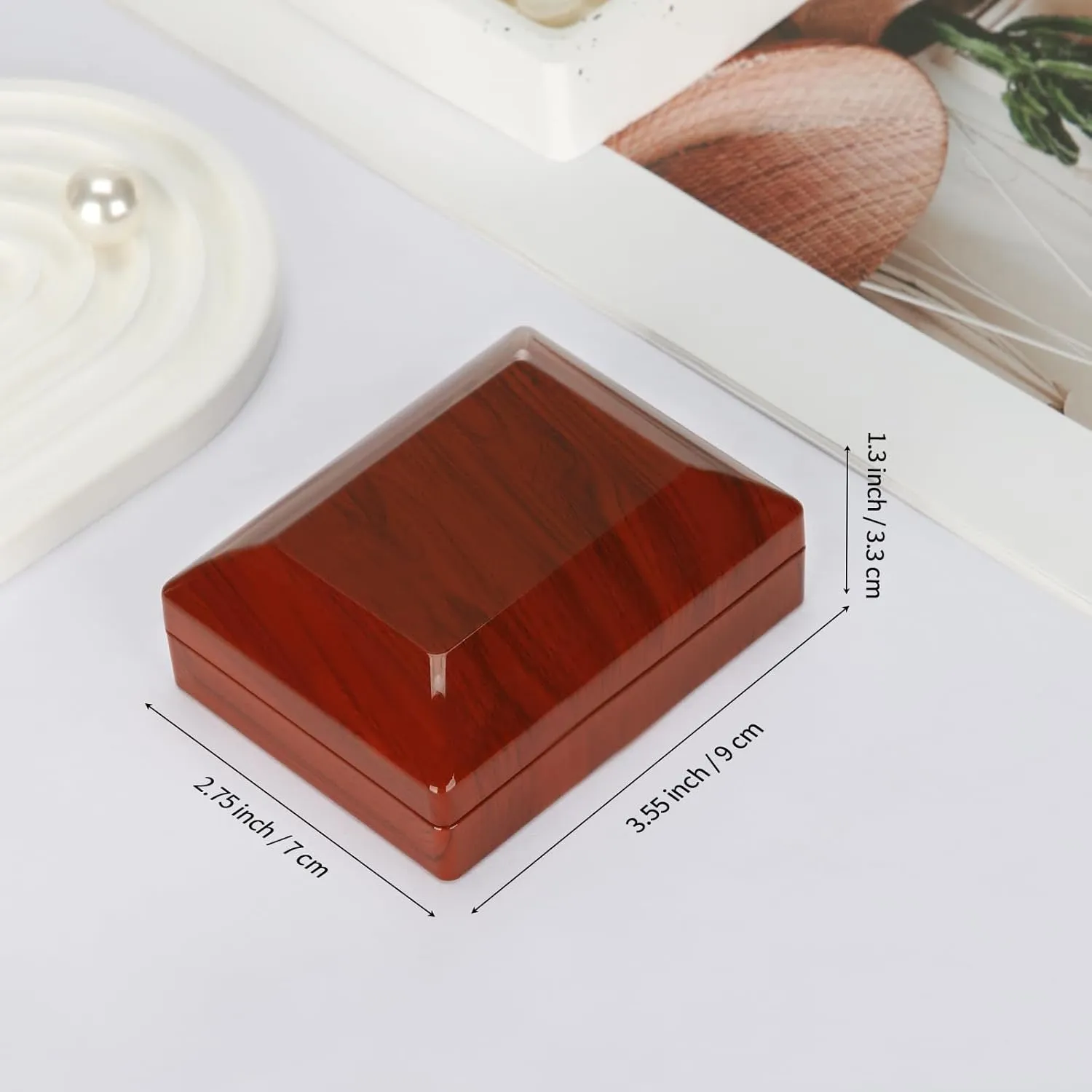 Wooden Jewelry Necklace Pendant Gift Box with LED Light, Small Velvet Lining Necklace Bracelet Display Holder Boxes for Wedding Christmas Engagement Birthday Anniversary (Style 5)