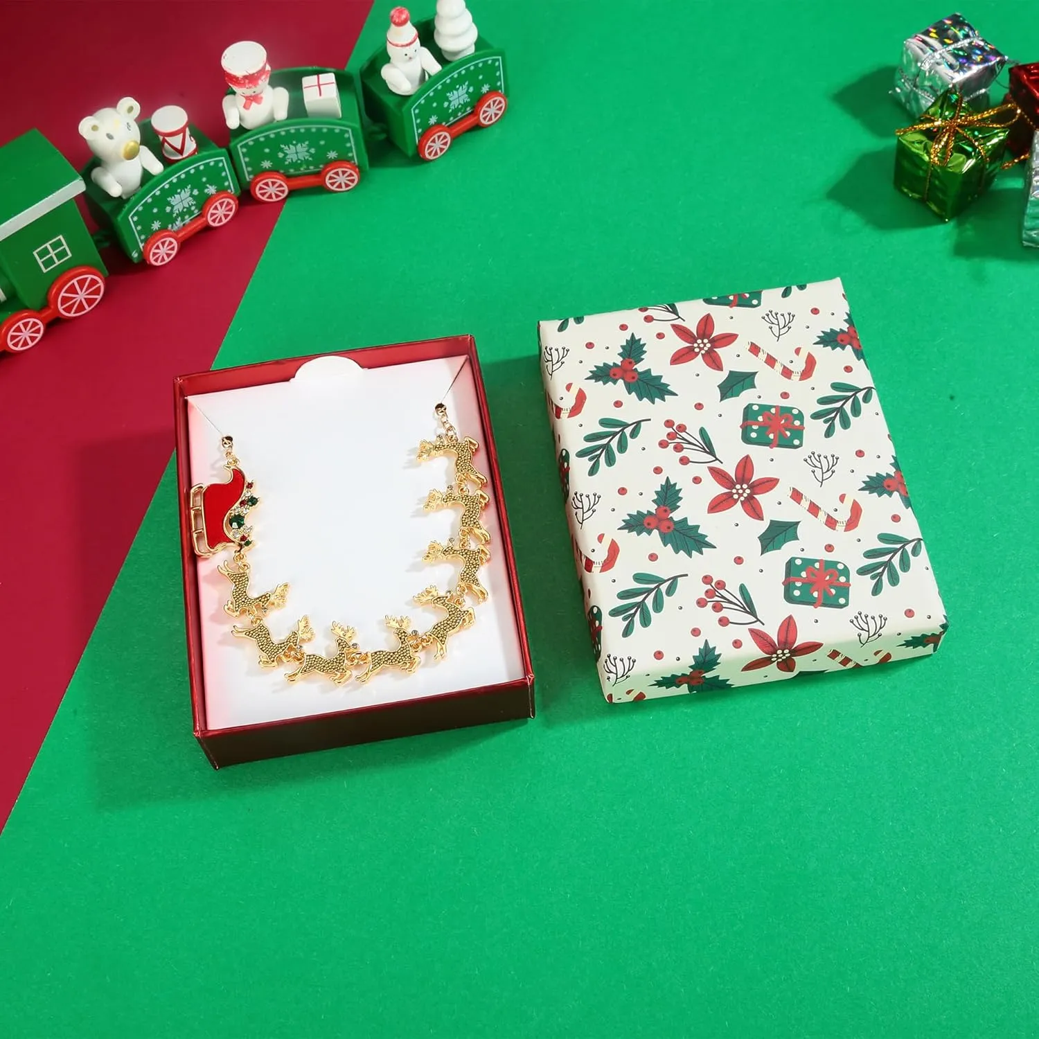 WOWORAMA Christmas Necklace for Women Colorful Christmas Light Necklace Long Christmas Tree Pendant Necklace Cute Christmas Reindeer Necklace Jewelry Xmas Party Favors