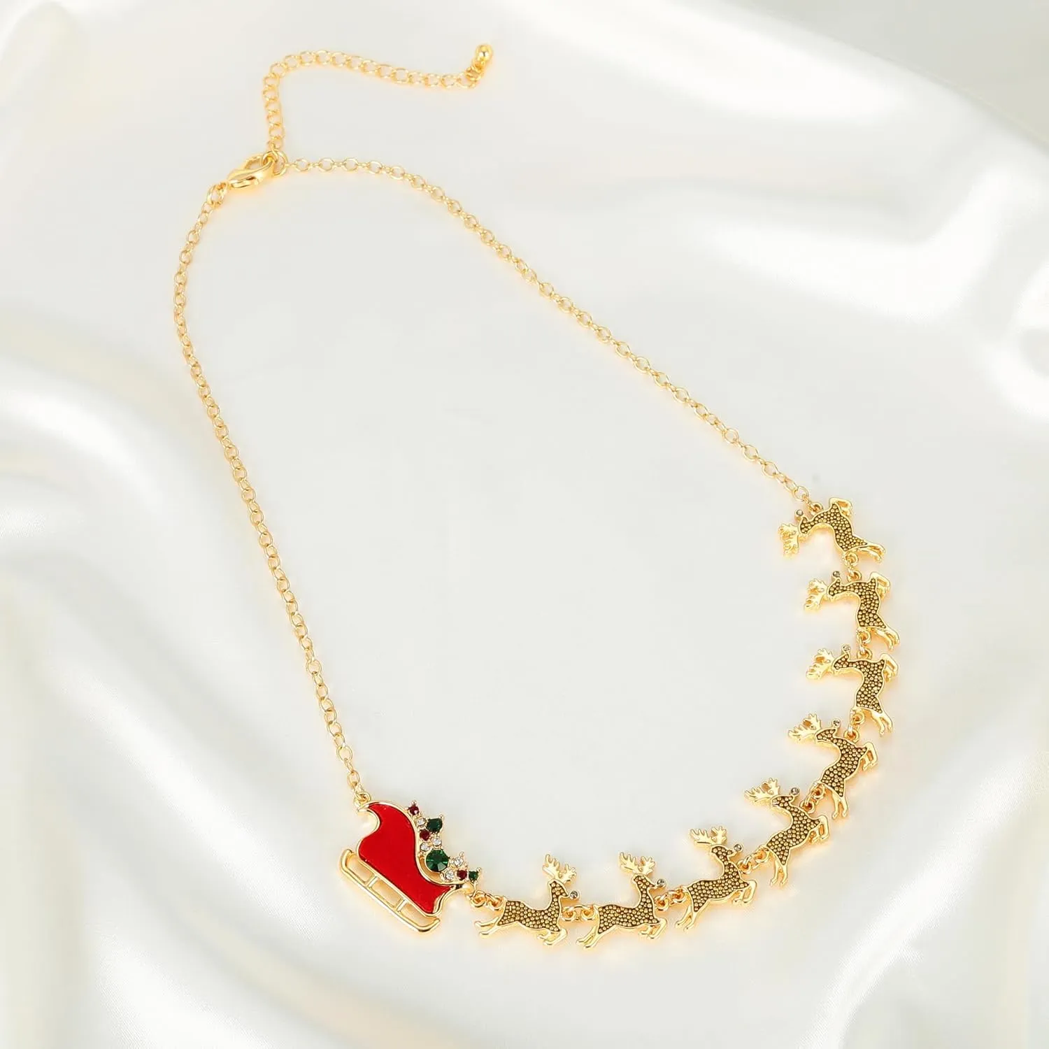 WOWORAMA Christmas Necklace for Women Colorful Christmas Light Necklace Long Christmas Tree Pendant Necklace Cute Christmas Reindeer Necklace Jewelry Xmas Party Favors